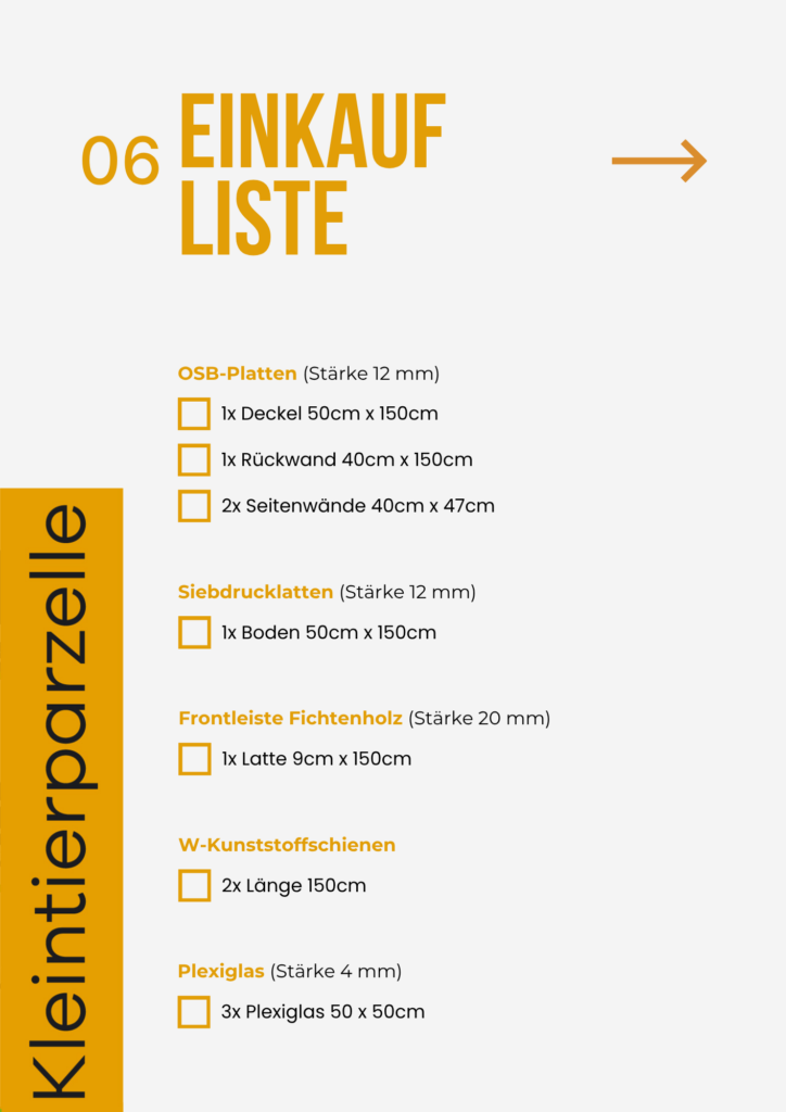aufzuchtbox einkaufliste